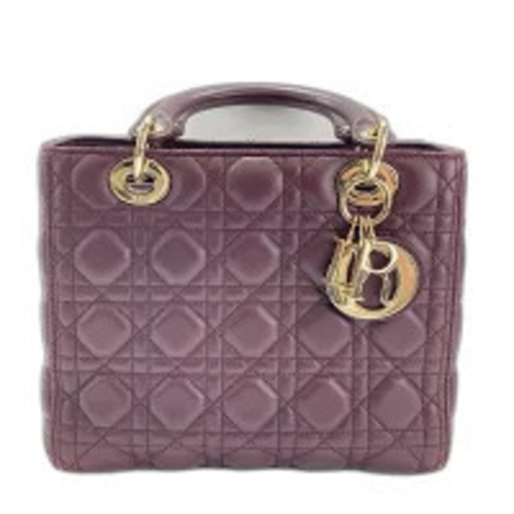 Christian Dior Lady Handbag Lambskin Wine Red